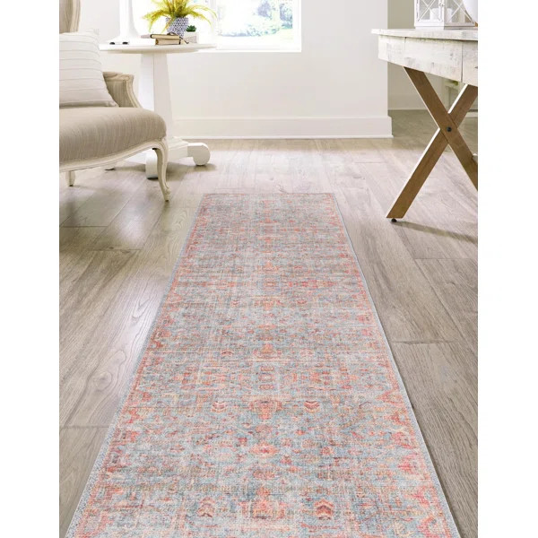 Guzik Chenille Antique Blue/Coral Rug | Wayfair North America