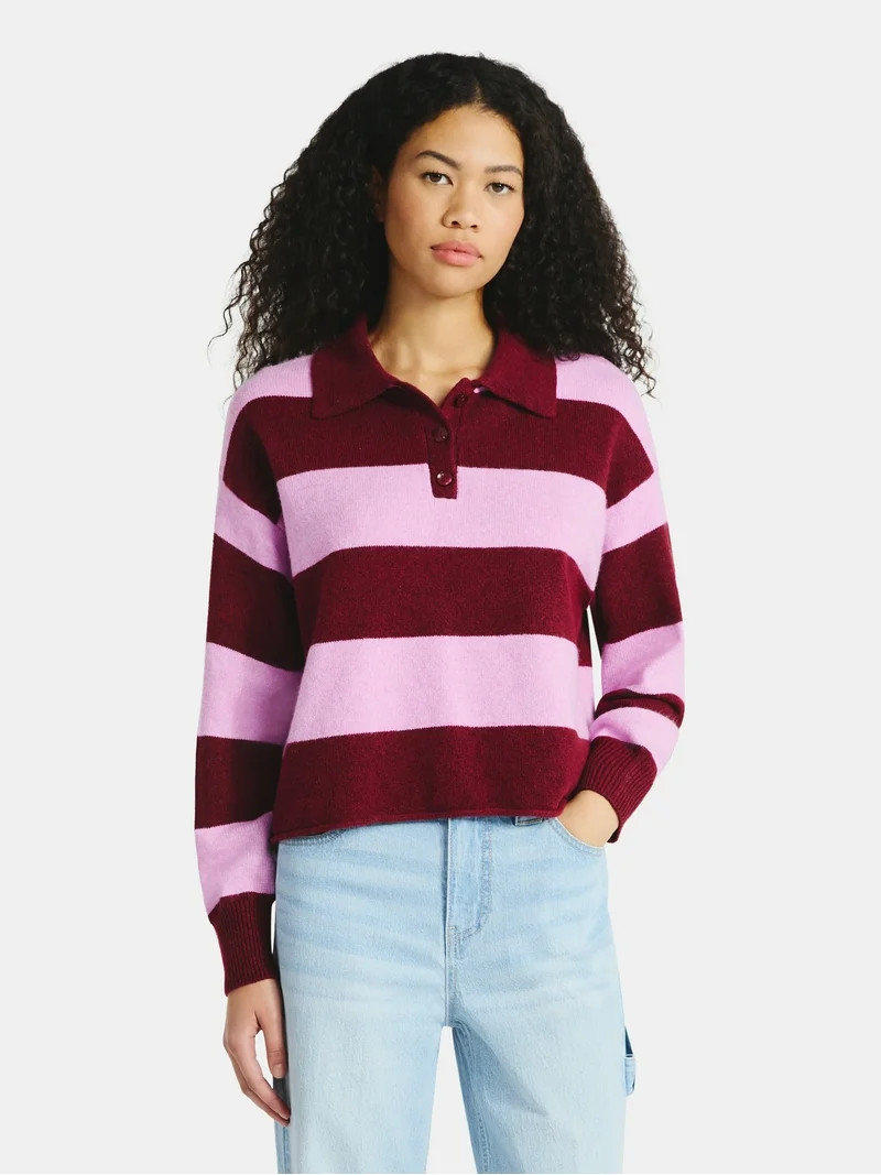No Boundaries Button-Up Pullover Sweater with Long Sleeves, Midweight, Women's | Walmart (US)
