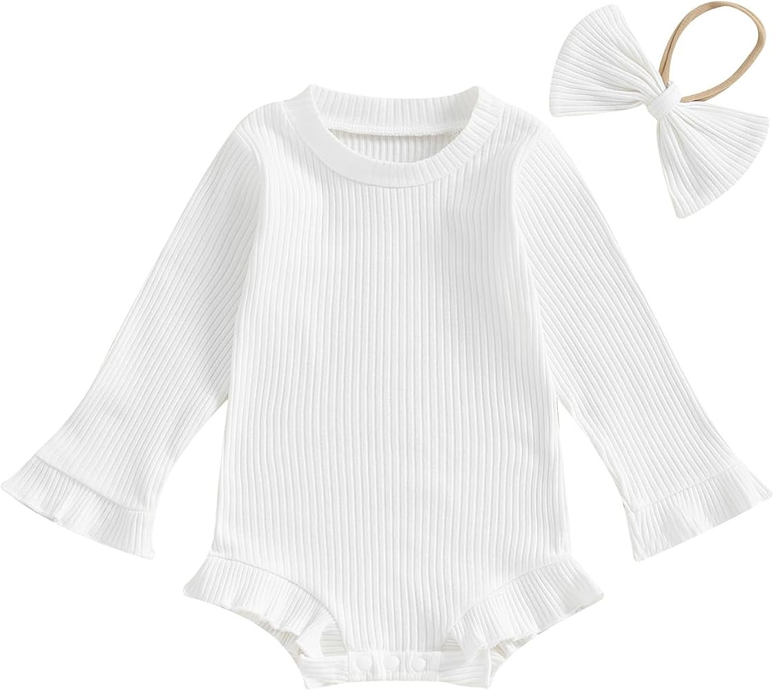 fhutpw Newborn Baby Girl Oversized Sweatshirt Romper Ruffle Long Sleeve Crewneck Onesie Sweater T... | Amazon (US)