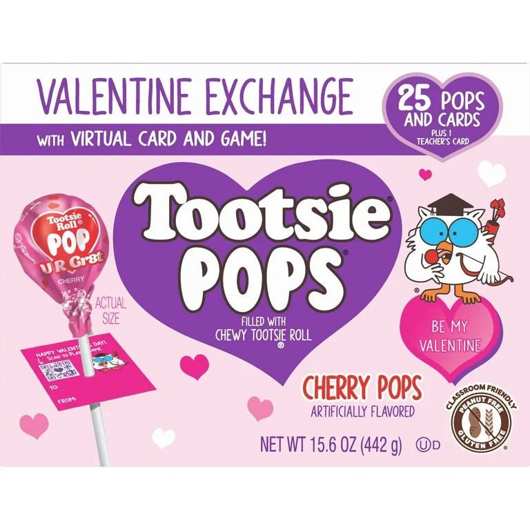 Tootsie Pop, Valentine Exchange 25 Count Box, 15.6 oz. Peanut Free, Gluten Free. Contains Milk an... | Walmart (US)