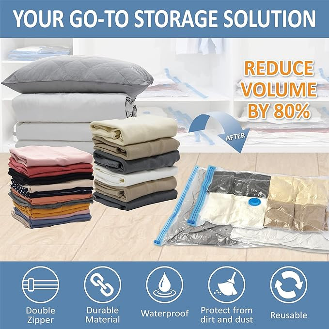 12 Pack Vacuum Storage Bags, Space Saver Bags (2 Jumbo/2 Large/2 Medium/2 Small/4 Roll) Compressi... | Amazon (US)