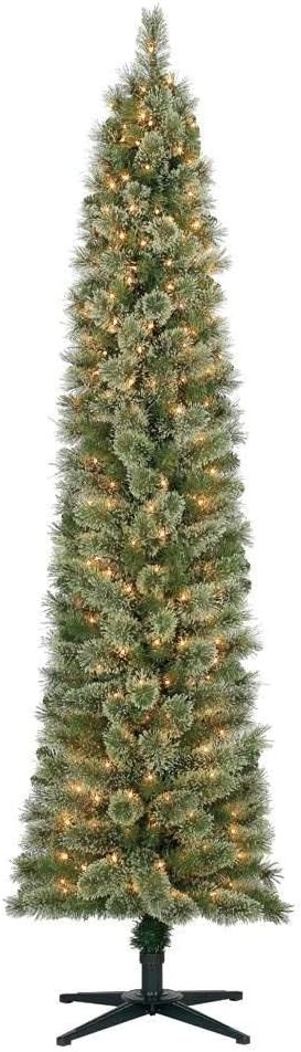 Home Heritage 7 Foot Pre-Lit Skinny Artificial Stanley Pencil Pine Christmas Tree with Clear Whit... | Amazon (US)