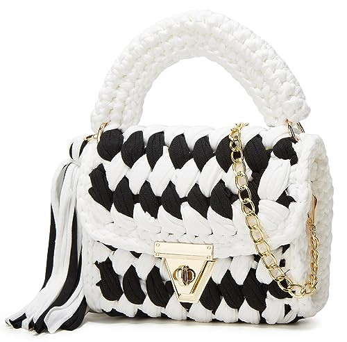 Chunky Yarn Knit Crochet Tote Purse Crossbody Shoulder Bag for Women - Handwoven Evening Clutch Flap Bag | Amazon (US)