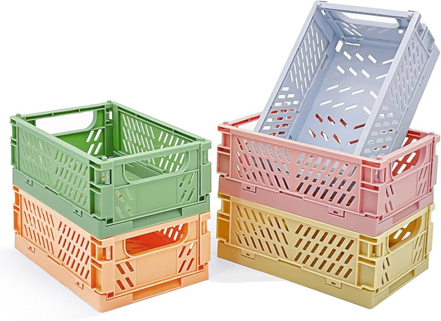 5-Pack Pastel Crates for Desk Organizers, Mini Plastic Baskets for Office Organization, Aesthetic... | Amazon (US)