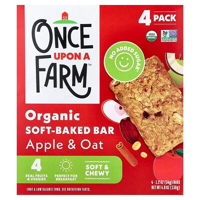 Once Upon A Farm, Organic Soft Baked Bar, Apple & Oat, 4 Bars, 1.2 oz (34 g) Each | iHerb