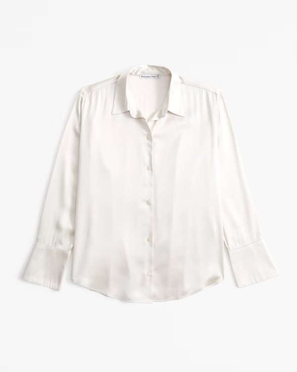 Long-Sleeve Satin Button-Up Shirt | Abercrombie & Fitch (US)