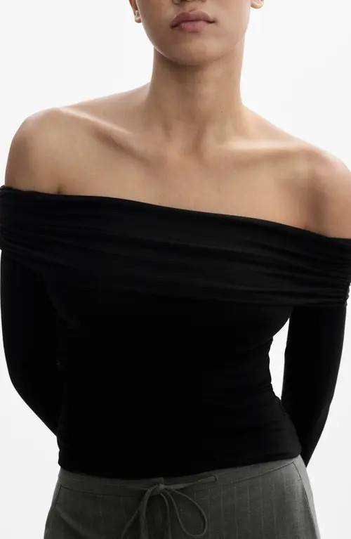 MANGO Off the Shoulder Long Sleeve T-Shirt in Black at Nordstrom, Size Large | Nordstrom