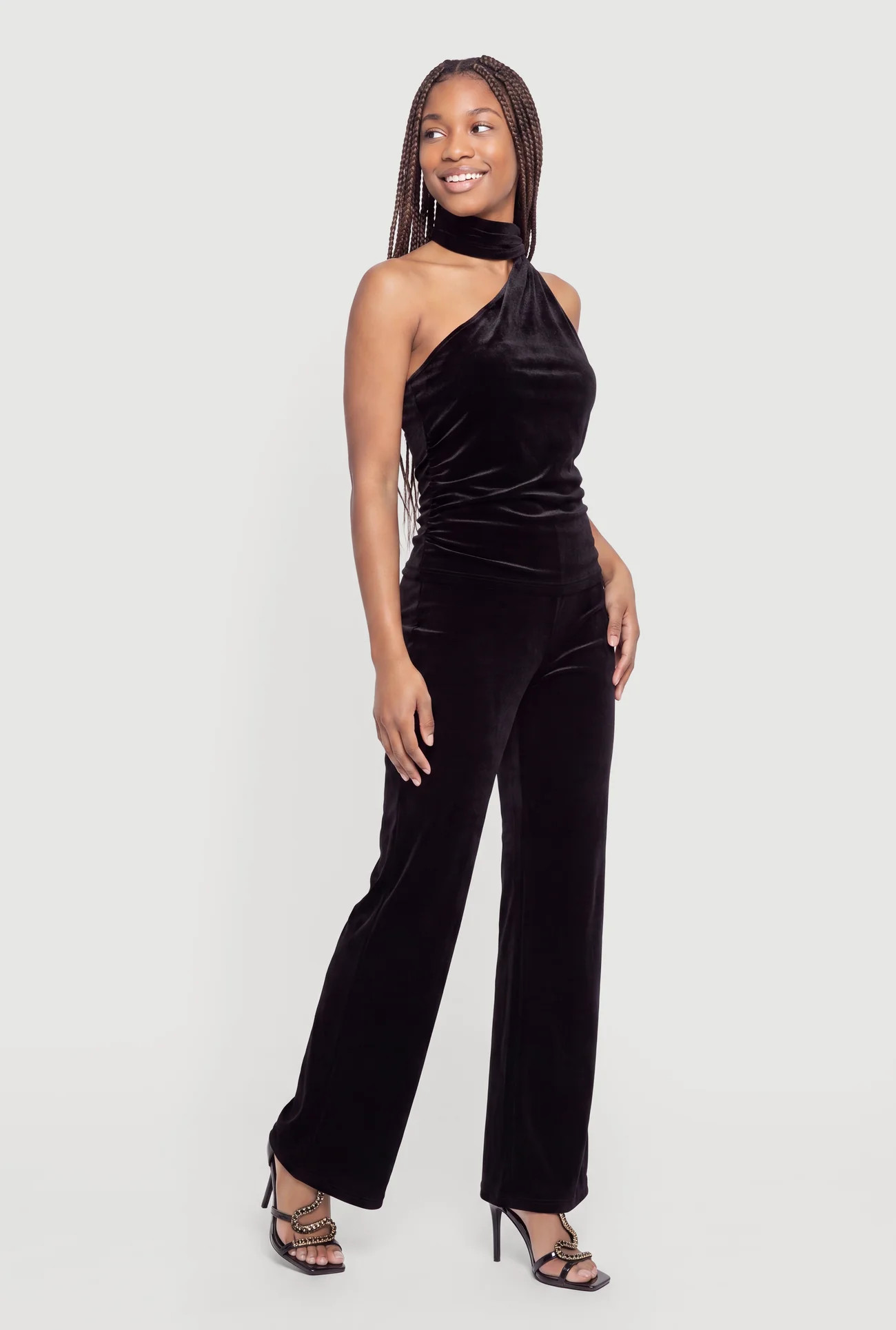 Velvet Scarf Neck Tie Halter Top | Rainbow Shops