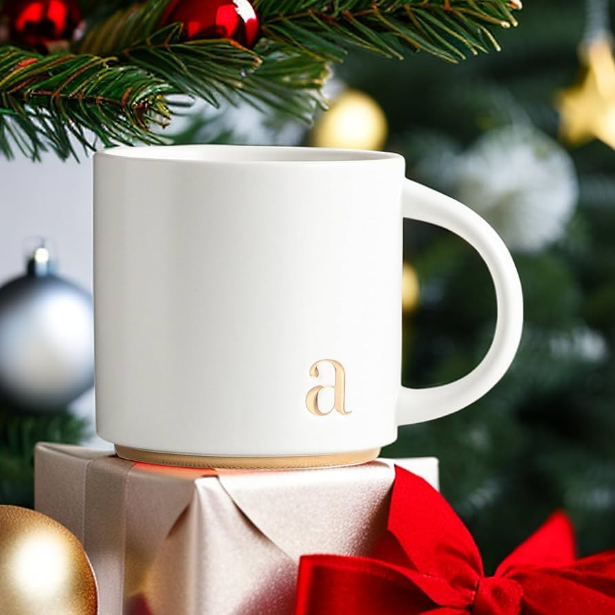 COLLECTIVE HOME - Monogram Ceramic Mugs, 15 oz Golden Initial Coffee Cups, Elegant Alphabet Tea M... | Amazon (US)
