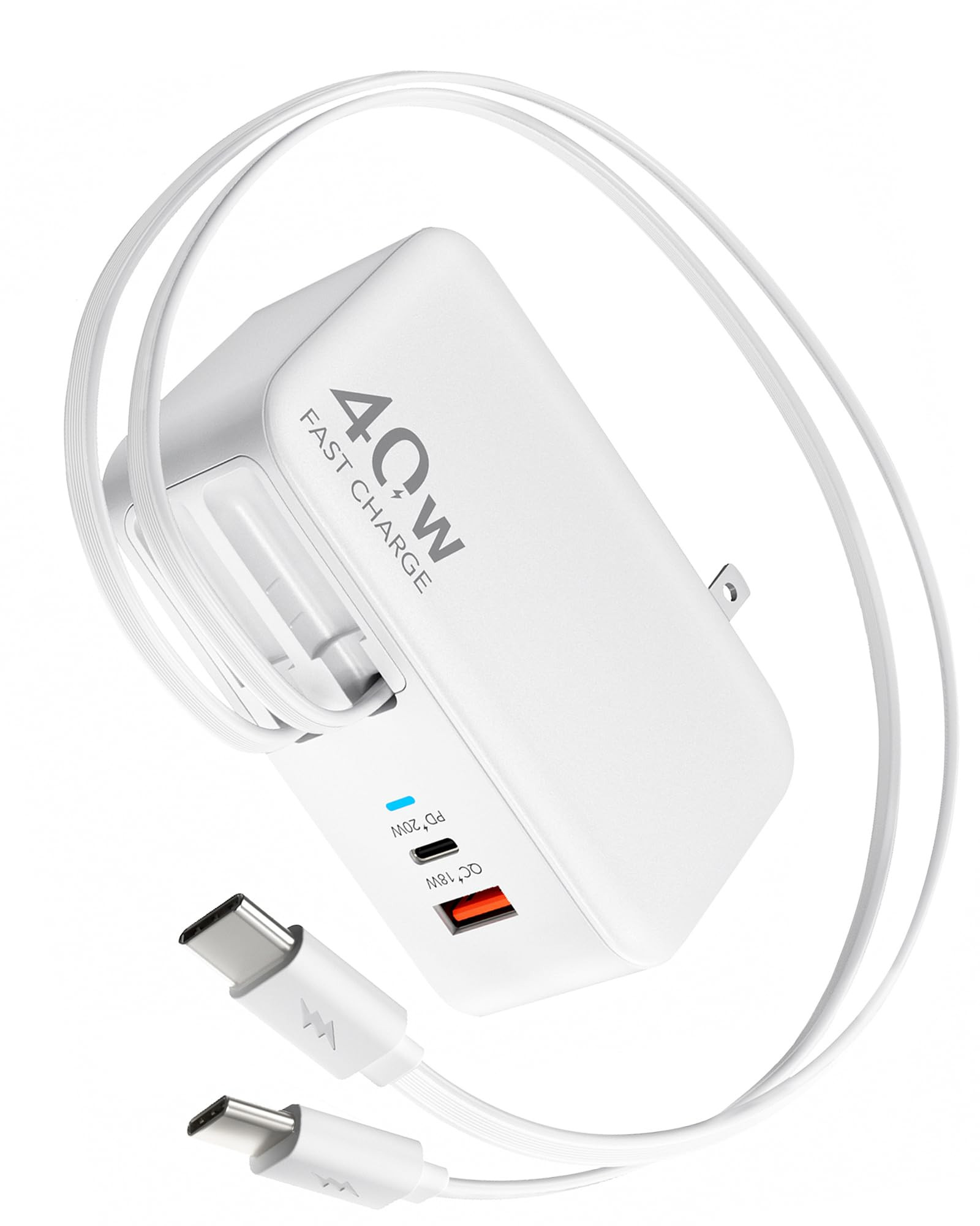 Retractable USB C Charger Wall Plug with Dual 35.5in/90cm Type C Cables Cords,40W Fast Charging F... | Amazon (US)