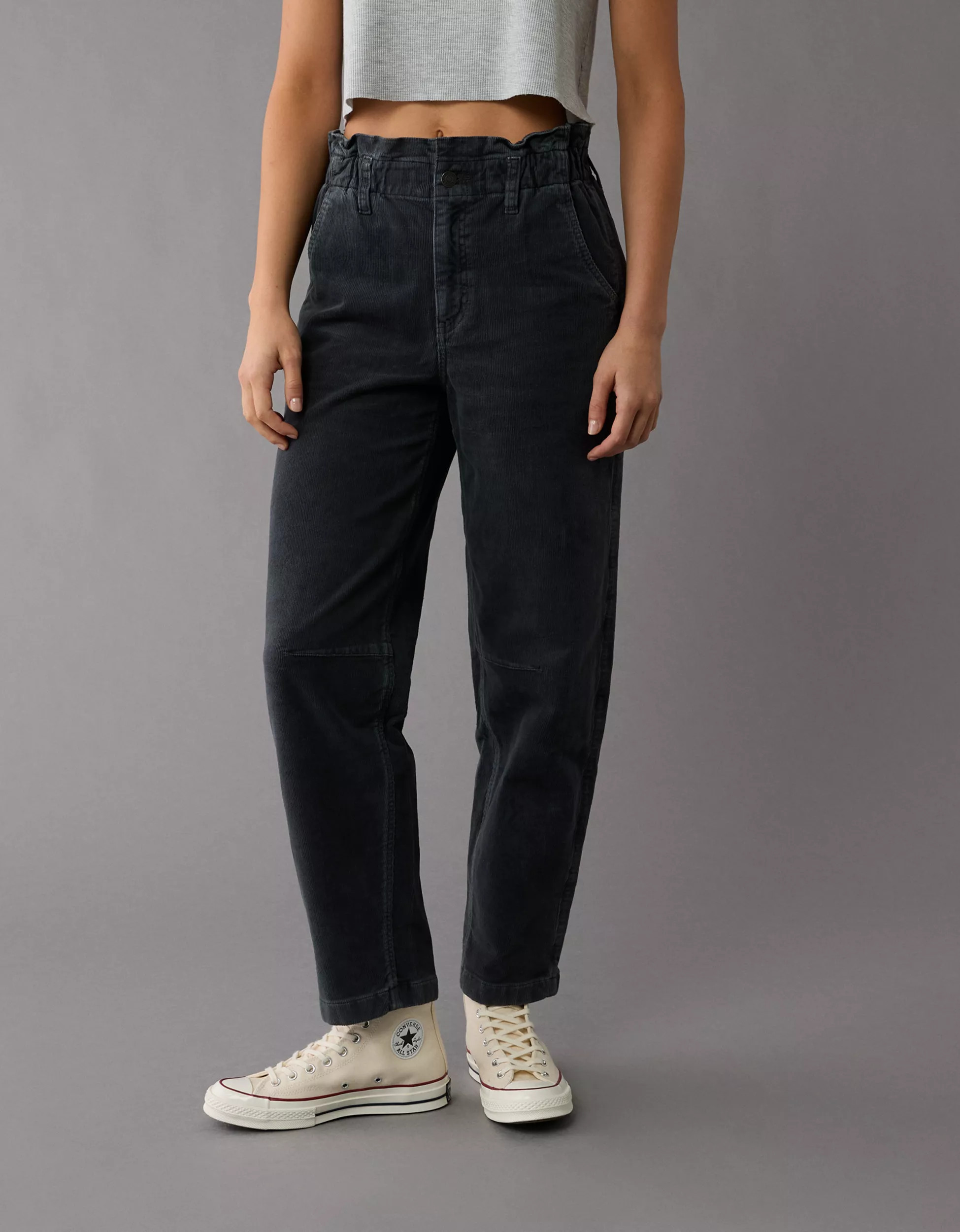 AE Stretch Super High-Rise Corduroy Paper Bag Barrel Pant | American Eagle Outfitters (US & CA)