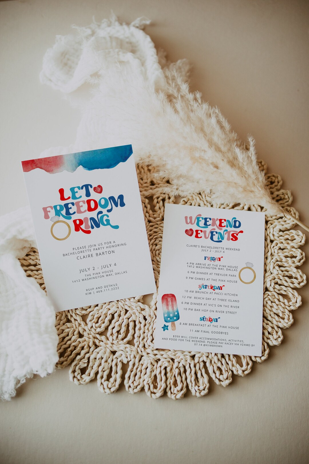 July 4th Bachelorette Invitation & Itinerary Template, Summer Bachelorette Party, Let Freedom Rin... | Etsy (US)