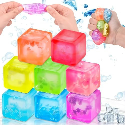 8PCS Ice Cube Stress Ball, SlowRise Squeeze Toy with Snowflake & Cube Shapes, Sensory Fidget Toys for Stress Relief, 7 Colors, Ice Squish | Amazon (US)