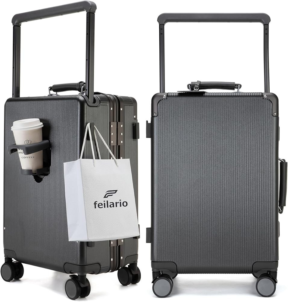 feilario 20'' Aluminum Frame Wide Handle PC Hardside Carry On Luggage - Double Spinner Wheels Lux... | Amazon (US)