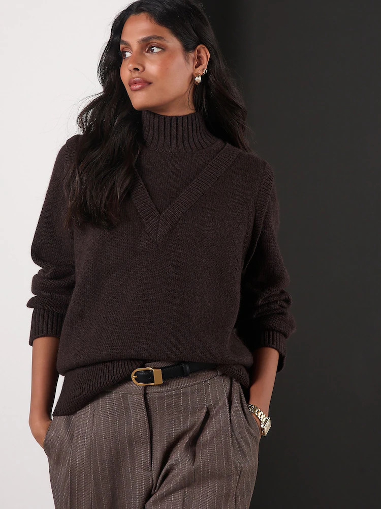 Chocolate Brown Cotton/Wool Blend Double Layer Jumper | Next EU