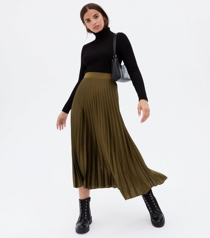 Khaki Satin Pleated Midi Skirt
						
						Add to Saved Items
						Remove from Saved Items | New Look (UK)