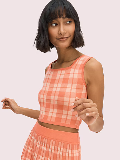 Kate Spade Plaid Sleeveless Sweater, Lychee - XS | Kate Spade (US)
