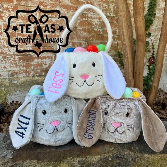 Plush Easter Bunny Basket Bag  Personalized Easter Basket Bag | Etsy | Etsy (US)