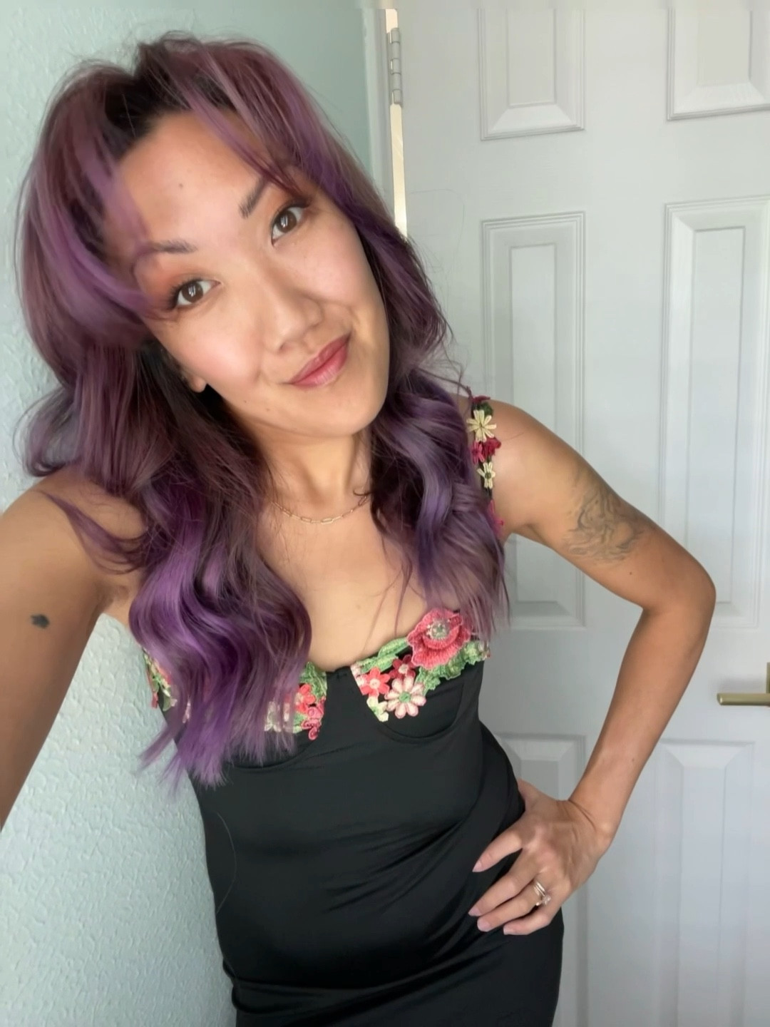 Alt girl summer or glam goth? This black embroidered bodycon dress is fitted through the waist and flowy like a maxi through the bottom of the skirt. I didn’t feel confident in it the first time I tried it but found this dress has plenty of stretch. 

Runs slightly small despite the stretch so size up if you are between sizes. 

I’ve also linked the purple hair color and mocha eyeshadow palette I used for the eye makeup look, the colors transition well from the summer to fall season. To finish it off without looking overdone, I used brown lash clusters instead of black for a softer look 😉

#LTKSeasonal #LTKBeauty #LTKSaleAlert