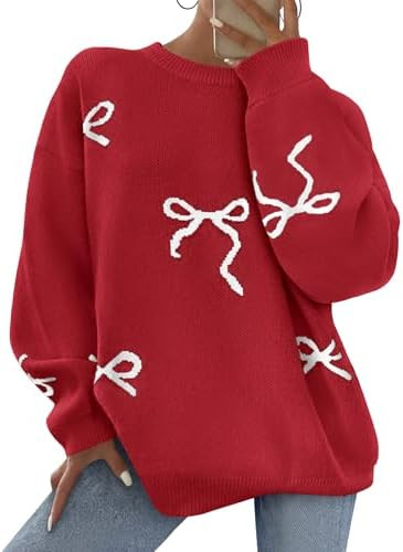 PRETTYGARDEN Fall Long Sleeve Pullover Sweaters for Women 2026 Trendy Crewneck Casual Cute Bow Ch... | Amazon (US)