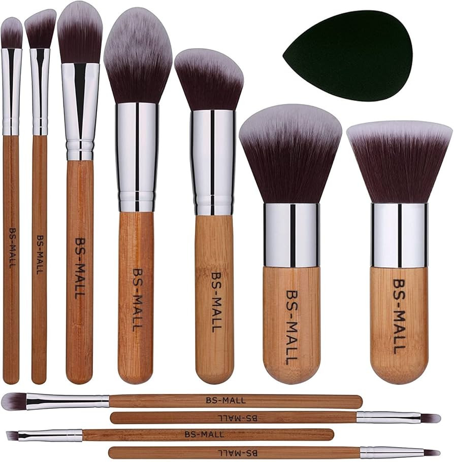 BS-MALL Makeup Brush Set 11Pcs Bamboo Synthetic Kabuki Brush Set Foundation Powder Blending Conce... | Amazon (US)