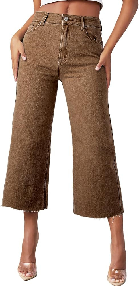 Sidefeel Women's High Waisted Jeans 2025 Wide Leg Zimbaplatinum Stretchy Baggy Capri Denim Pants | Amazon (US)