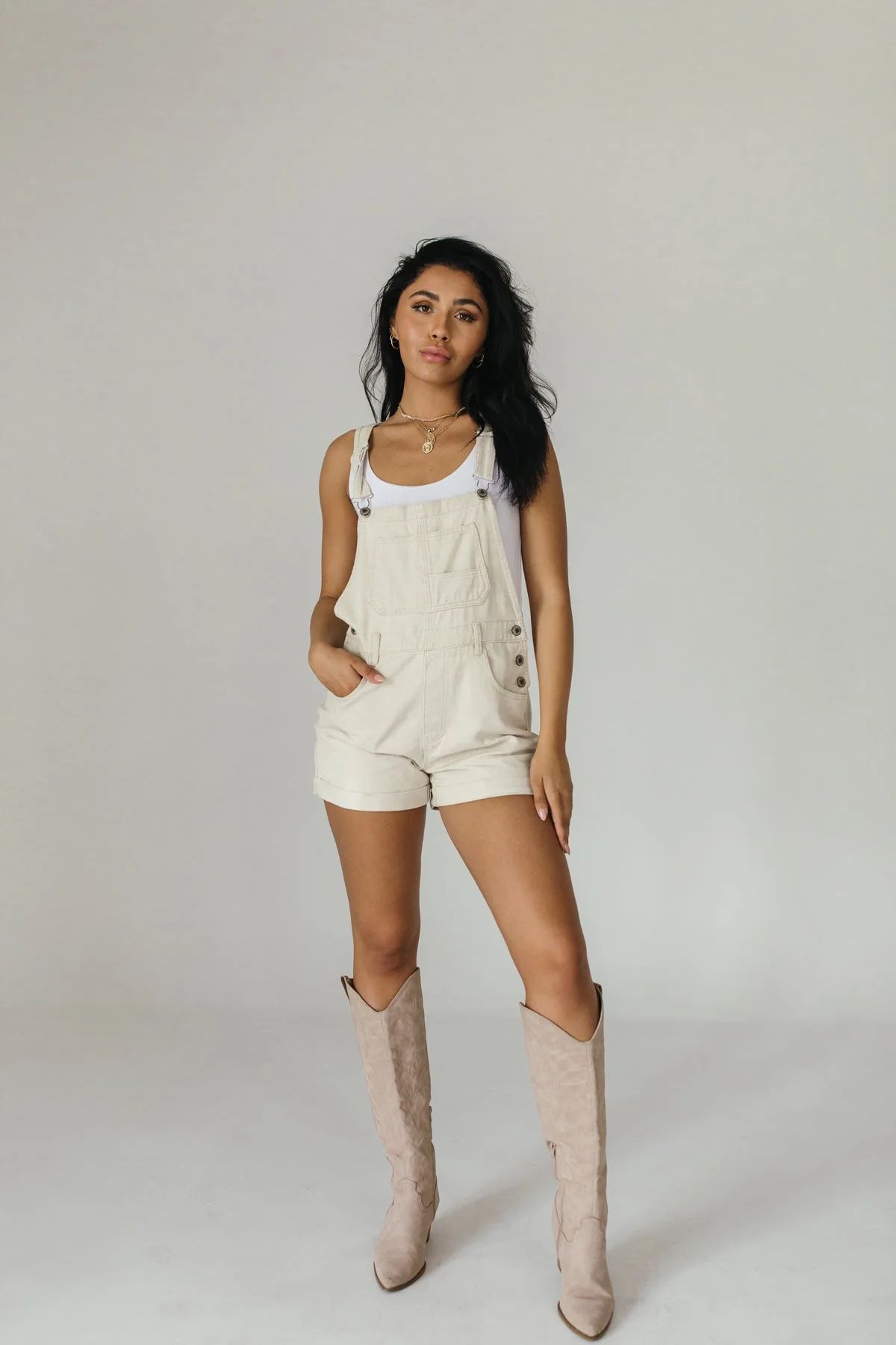Victoria Taupe Short Overalls | The Post