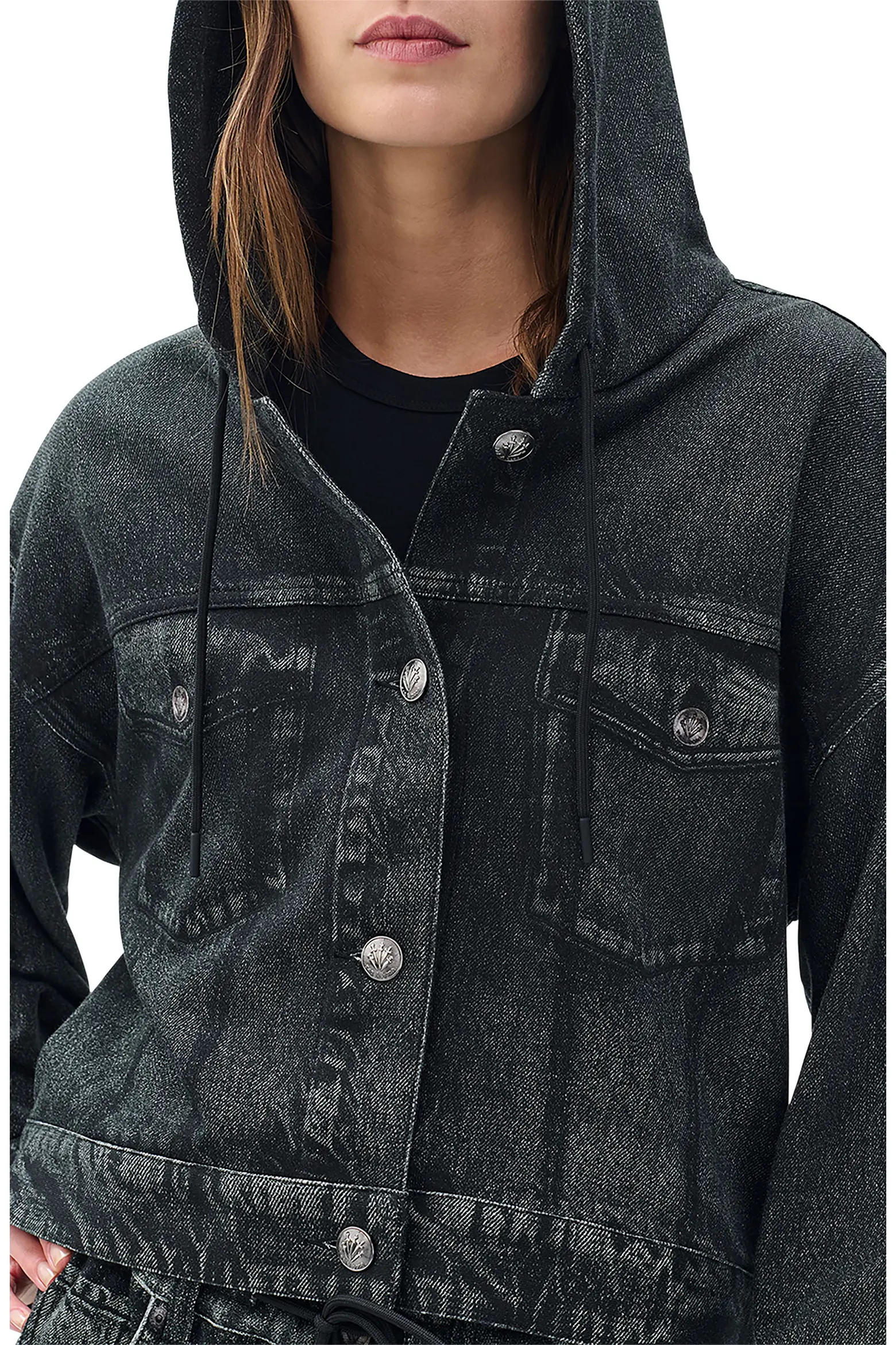 rb Miramar Hooded Trompe l'Oeil Faux Denim Terry Trucker Jacket (Women) | Nordstrom | Nordstrom