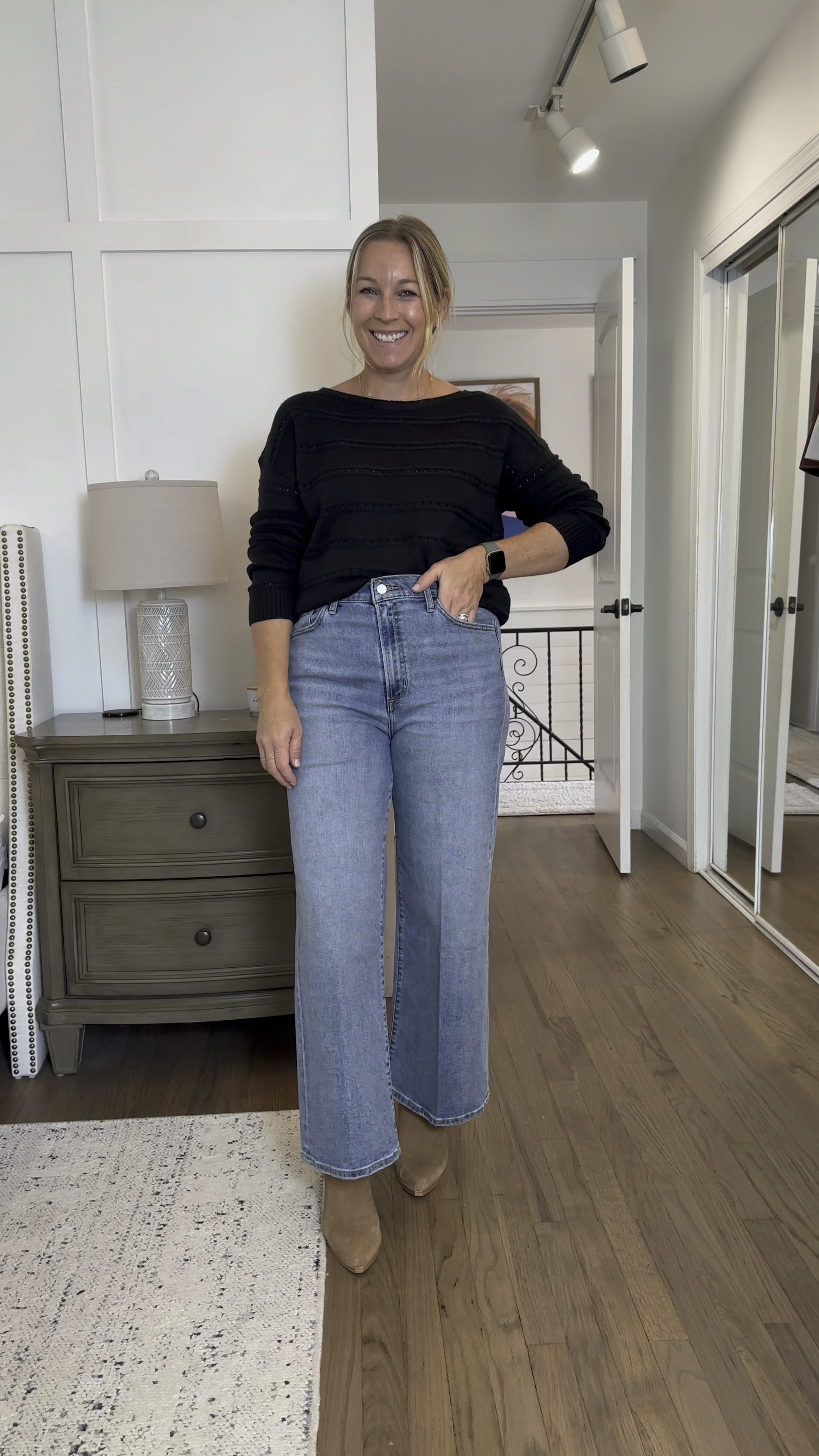 Fall outfits with simple basics and a great pair of jeans!! Medium black sweater, large brown sweater, medium long sleeve tees (so soft and stretchy) and 30 jeans with some room. Full stretch so you can size down if in between for a tighter fit but these 30 give me no muffin top so I like them! 

#LTKBacktoSchool #LTKVideo #LTKFallSale