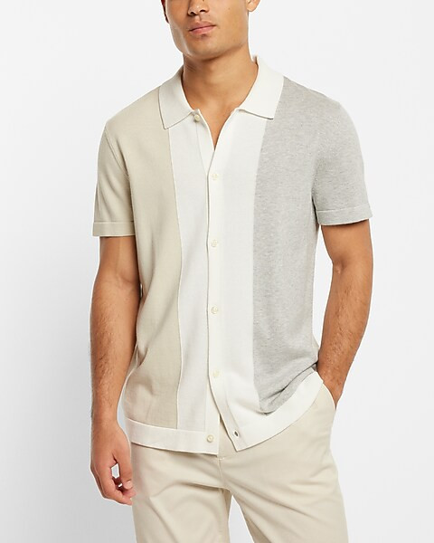 Colorblock Button Down Short Sleeve Sweater Polo | Express