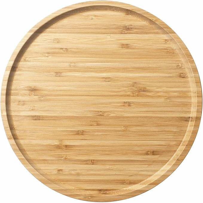Bamboo Serving Platter, Round Wood Tray, Wooden Serving Tray, Fruit, Bread, Salad Plate, Round Wo... | Amazon (US)