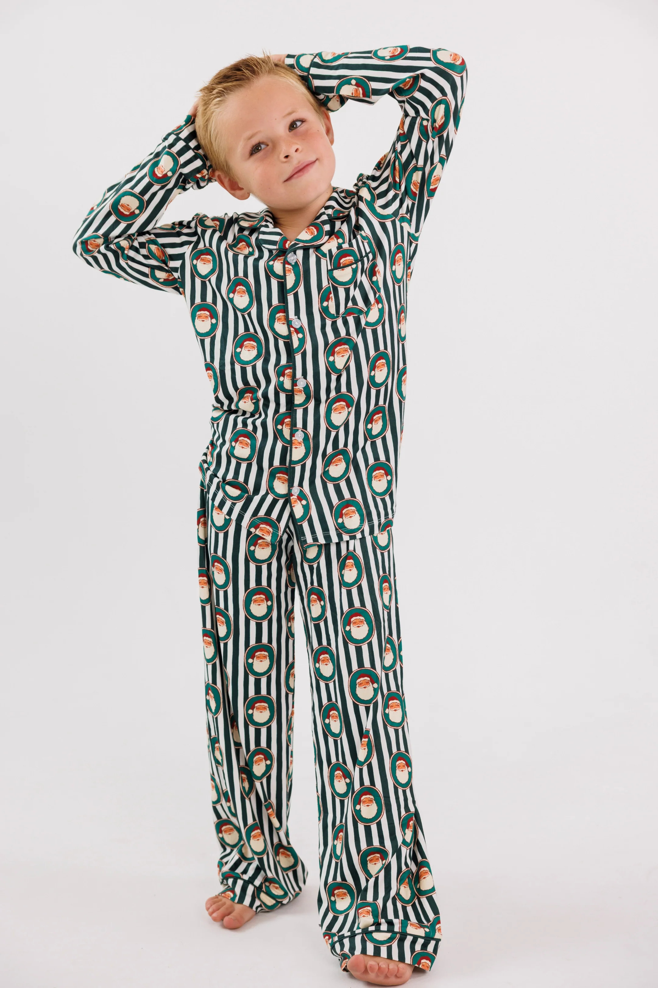 Green Santa Claus Lane Kids' Button Up Set | Christmas Family Matching Pajamas | In My Jammers | In My Jammers