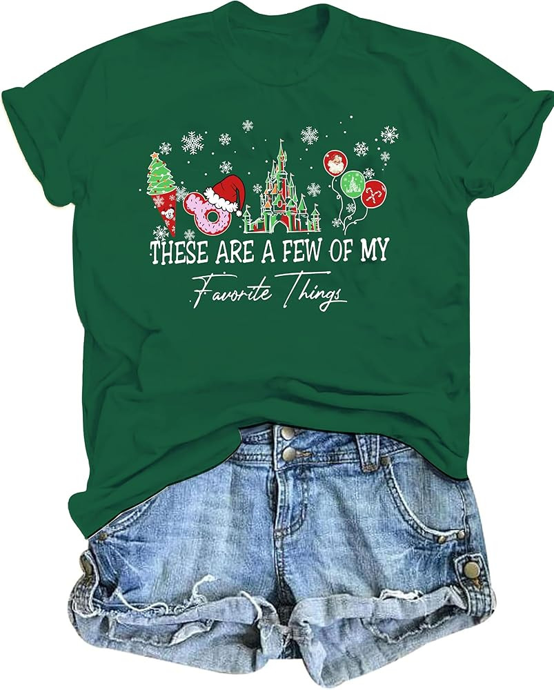 Christmas Shirt for Women Magical Holiday Short Sleeve Tee Xmas Tree Castle Graphic Snowflake Lig... | Amazon (US)