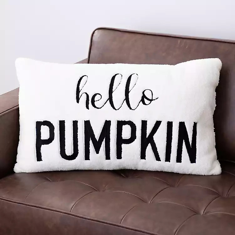 White Hello Pumpkin Sherpa Pillow | Kirkland's Home