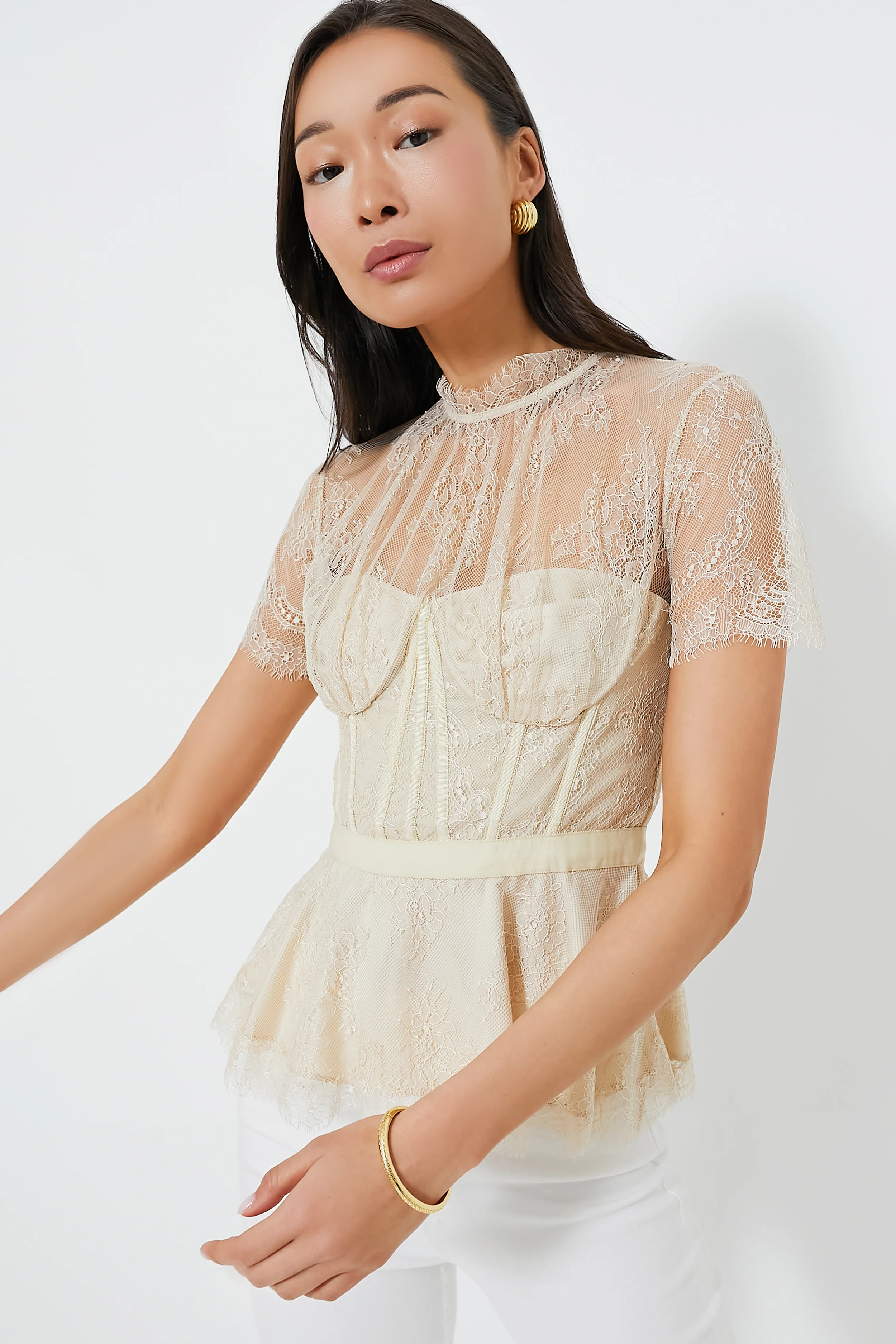 Champagne Kehlani Lace Bustier Top | Tuckernuck (US)