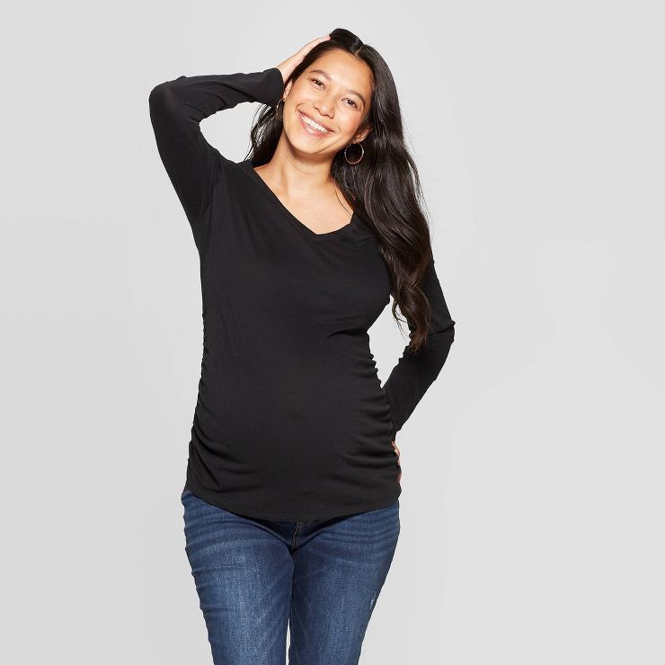 Long Sleeve V-Neck Side Shirred Maternity T-Shirt - Isabel Maternity by Ingrid & Isabel™ | Target