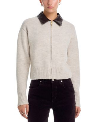 Faux Leather Collar Zip Up Cardigan | Bloomingdale's (US)