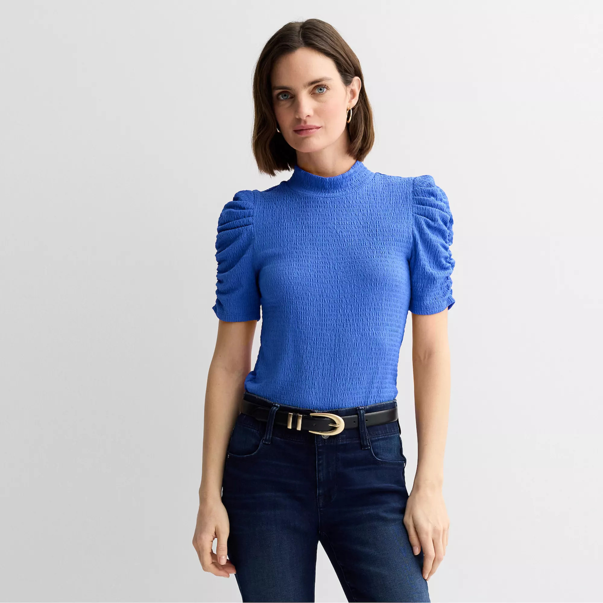 Women's Nine West Ruched Short Sleeve Mockneck Top | Kohl's