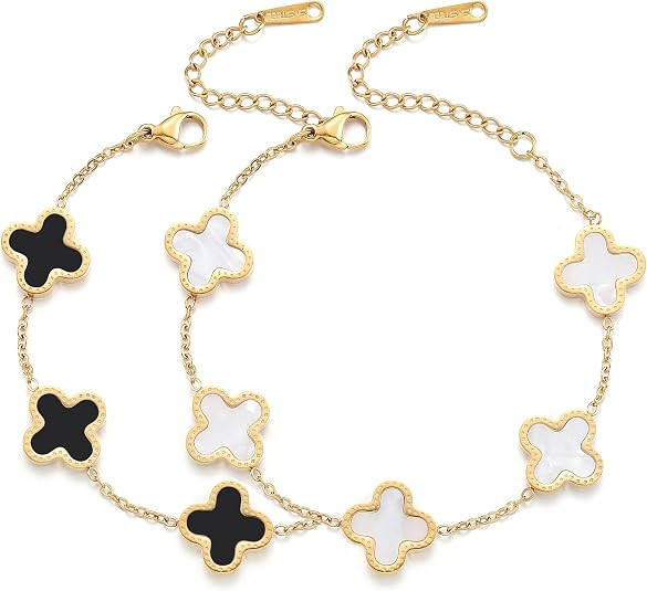 TICVRSS 18K Gold Plated Clover Lucky Bracelet for Women White/Black/Red/Green Bracelets Cute Link... | Amazon (US)
