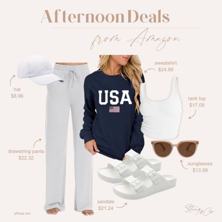 These afternoon deals make the perfect outfit for watching 4th of July fireworks! Pair a white tank with wide leg pants, a USA sweatshirt, white hat, slide sandals (Birkenstock look for less), and nude sunglasses. 

Ootd, Amazon fashion, summer outfit, patriotic sweatshirt 

#LTKfindsunder50 #LTKshoecrush #LTKstyletip