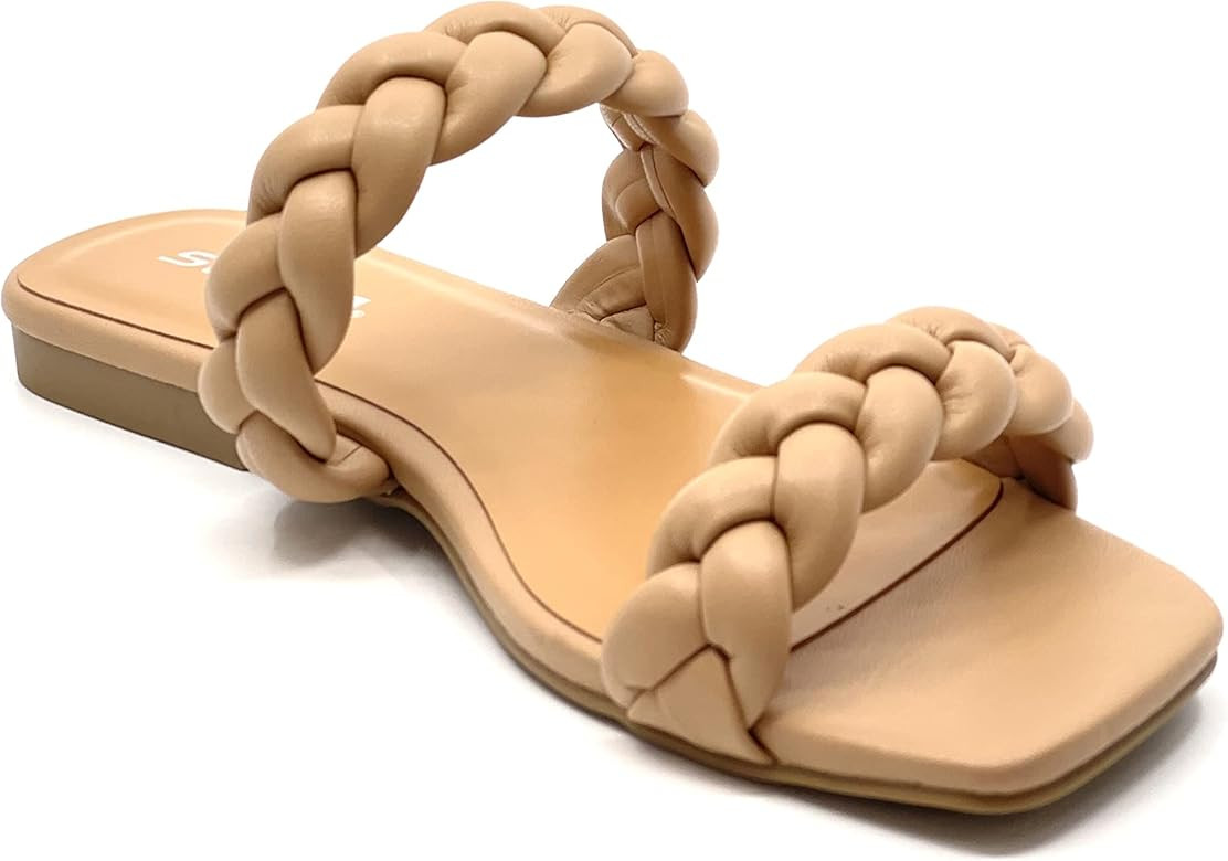 Soda VAULT Women's Square Open Toe Flat Sandals Braided Strap Slip-on Slides Woven Sandals | Amazon (US)