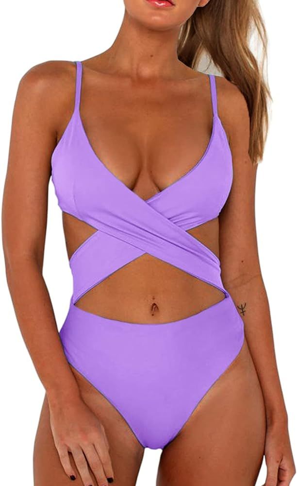 CHYRII Women's Sexy Criss Cross High Waisted Cut Out One Piece Monokini Swimsuit | Amazon (US)