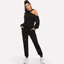 Cut Out Drawstring Hoodie & Pants Set | SHEIN