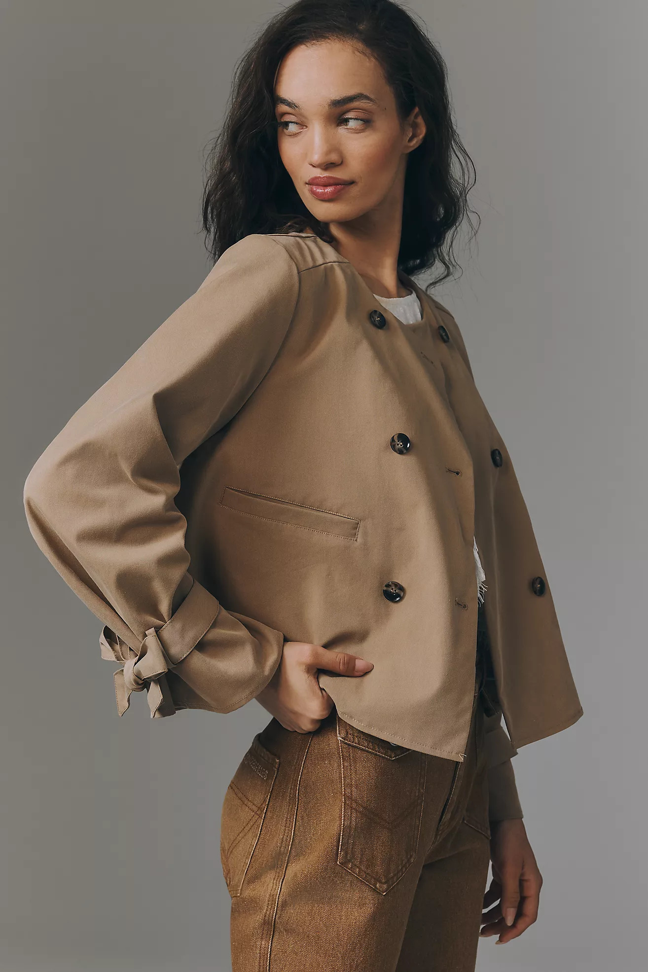 Maeve Double-Breasted Crop Trench Coat | Anthropologie (US)
