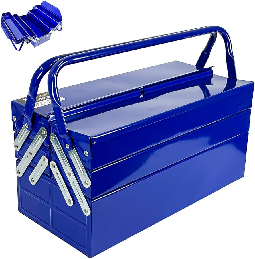 Metal Cantilever Tool Box, 3-Tier 5 Tray Fold Out Steel Tool Box with Handle, 18 inch Stack-able ... | Amazon (US)