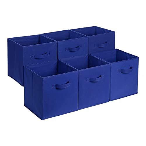 Amazon Basics Collapsible Fabric Storage Cube Organizer with Handles, 13 x 13 x 13 Inch, Navy Blue - Pack of 6 | Amazon (US)