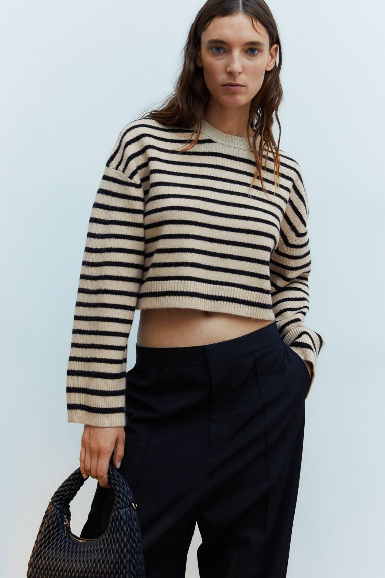 Short Sweater - Beige/striped - Ladies | H&M US | H&M (US + CA)