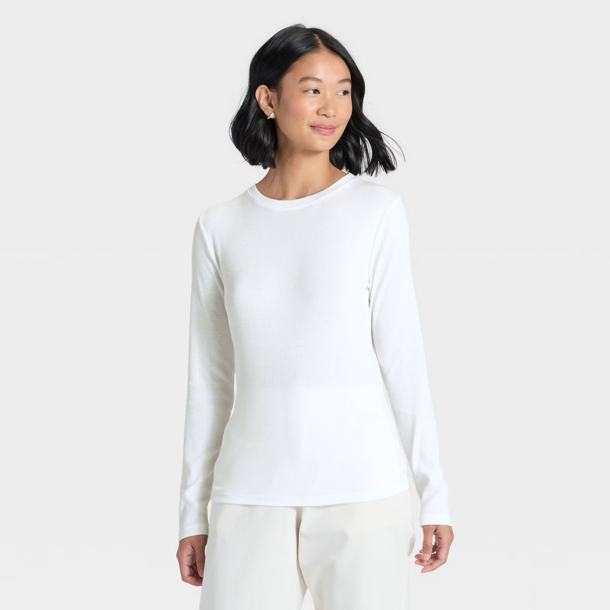 Women's Slim Fit Long Sleeve Top - A New Day™ White L | Target