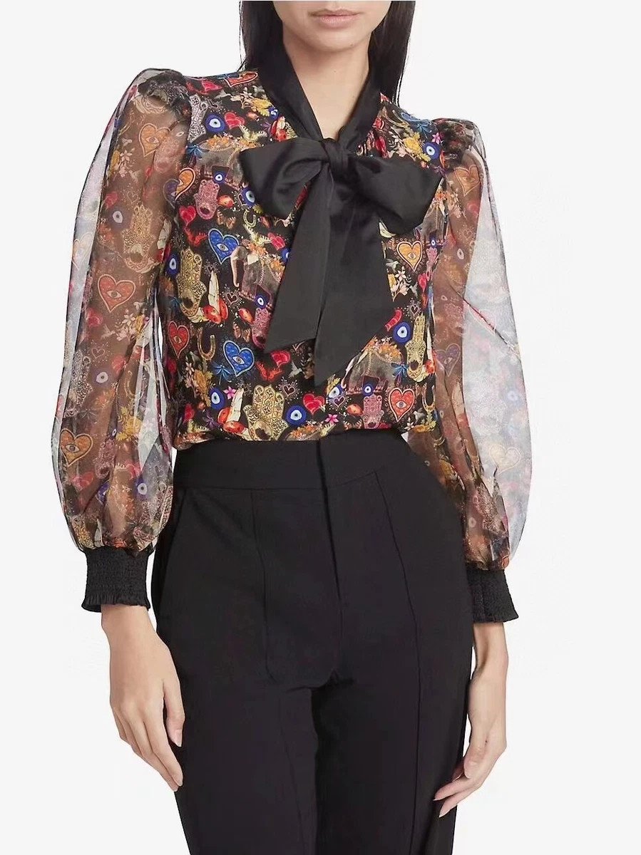 Alice + Olivia Ladies Silk with Bows Top Puff Sleeves Top  | eBay | eBay US