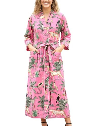 SARJANA Women's Cotton Printed Kimono Cardigan Tie Front Robe Swimwear Bathing Suit Cover Ups FRE... | Amazon (US)